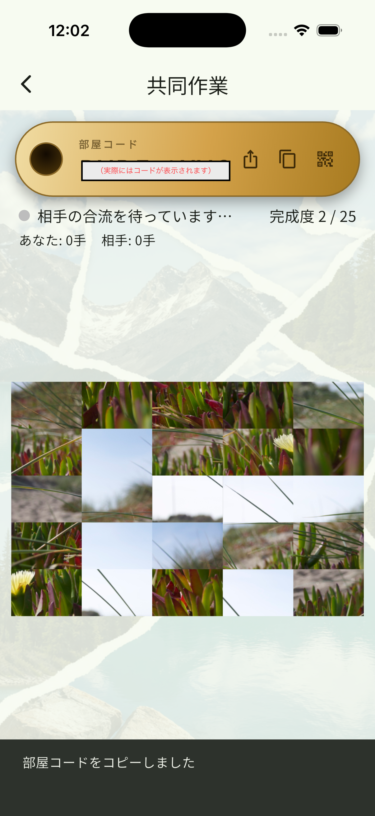 コードをコピーする画面
