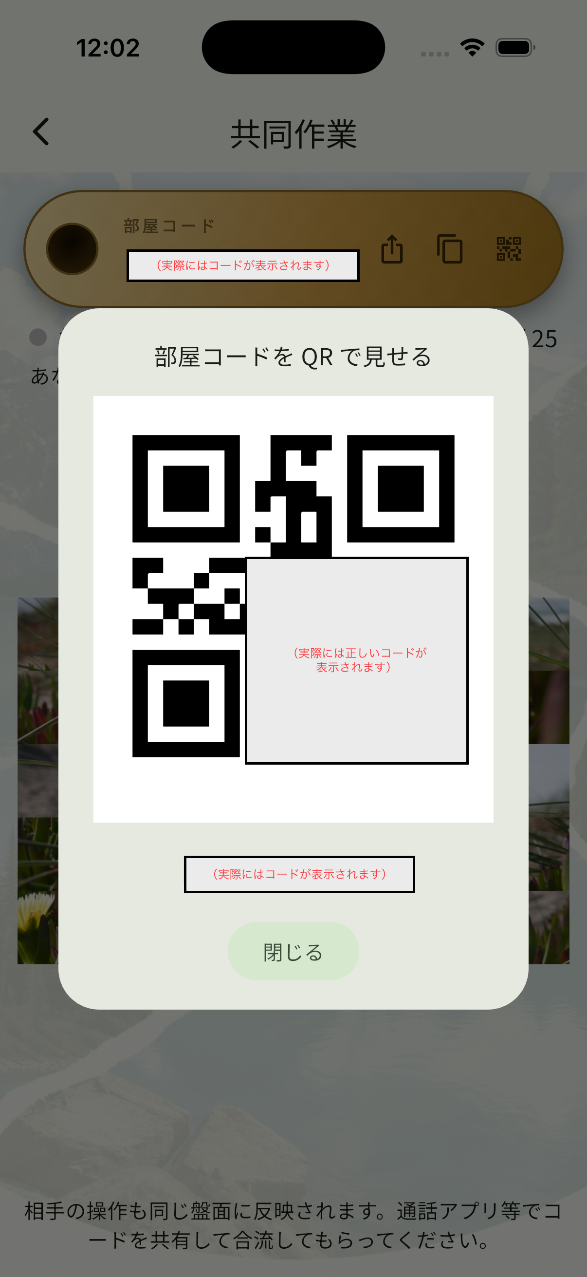 ホスト側のQRコード表示画面